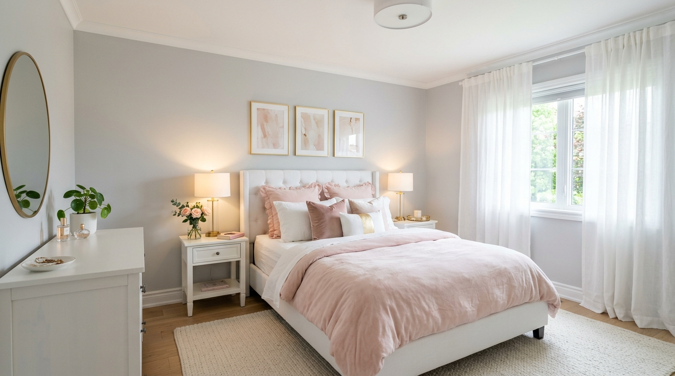 13 Pretty Grey and Pink Bedroom Ideas for a Soft Feminine Touch